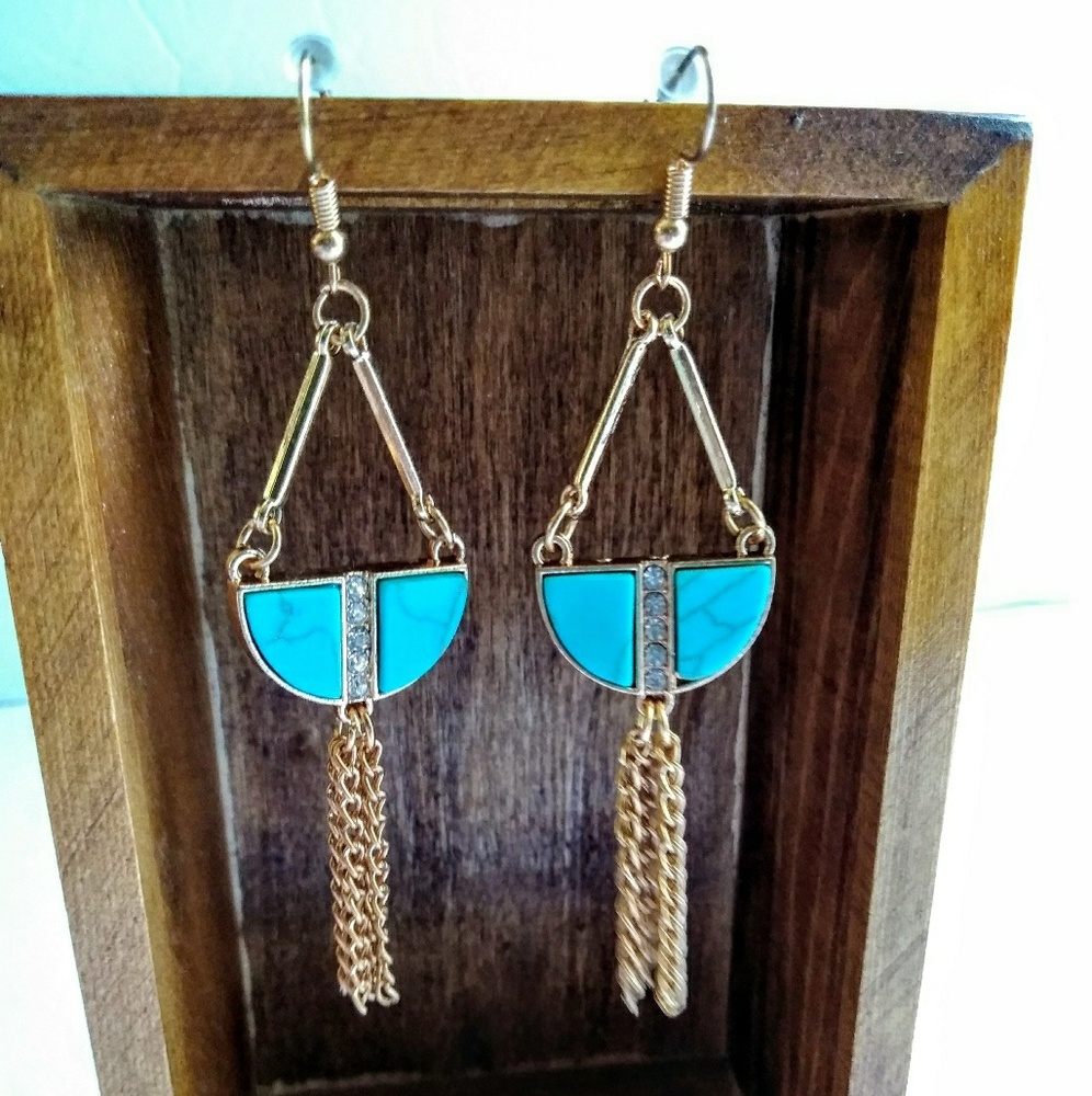 Earrings Blue Turquoise Clear Rhinestone Dangles